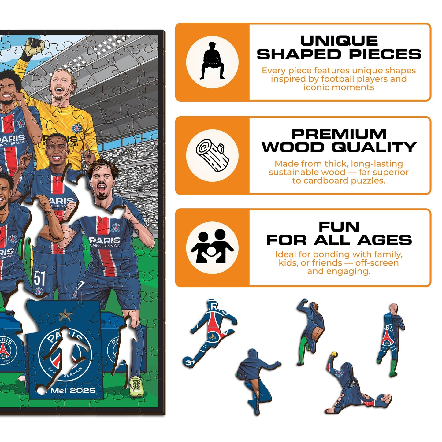 PSG FC® 2024/25 Team "Treble Winners" - Wooden Puzzle