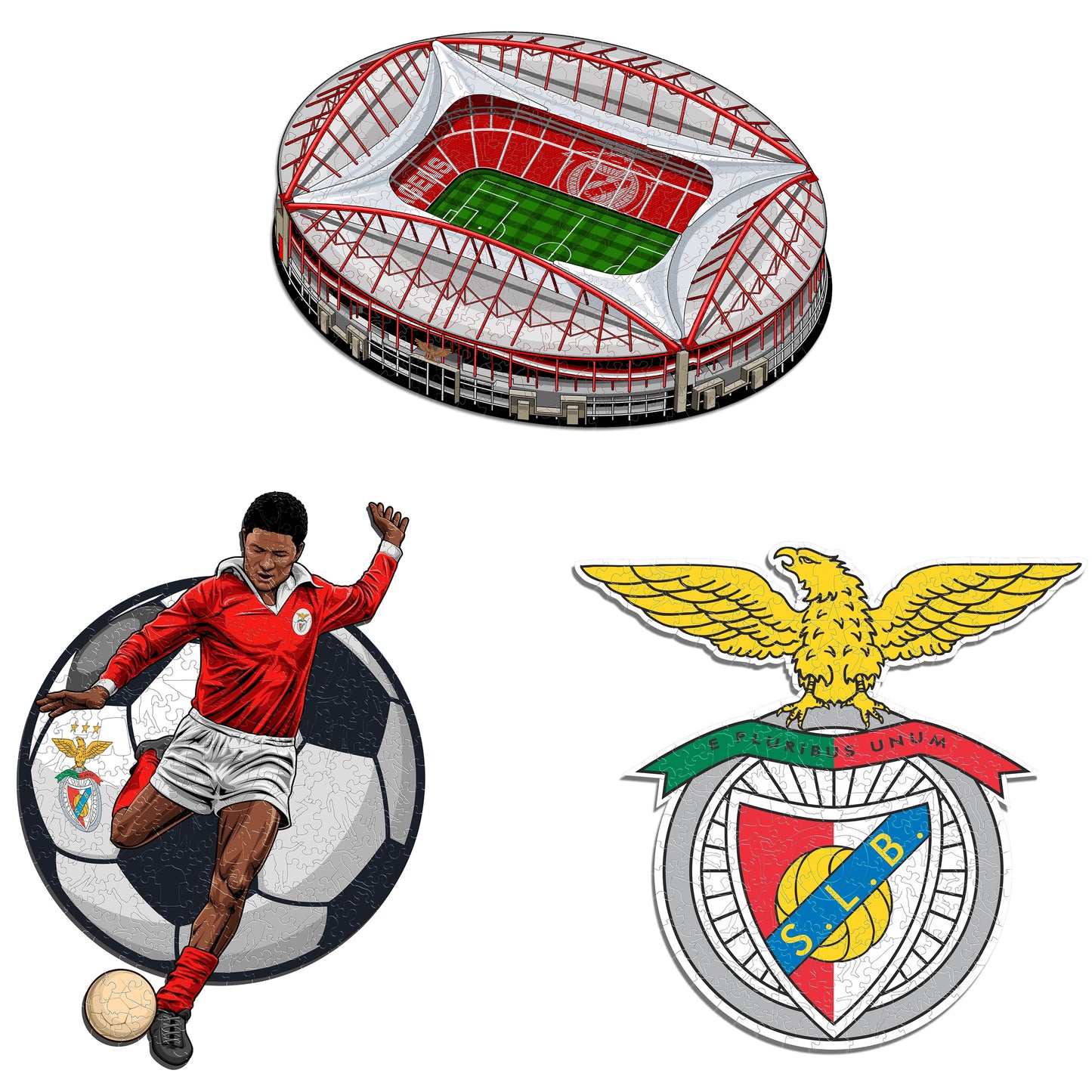 3 PACK SL Benfica® Crest + Eusebio + Stadium
