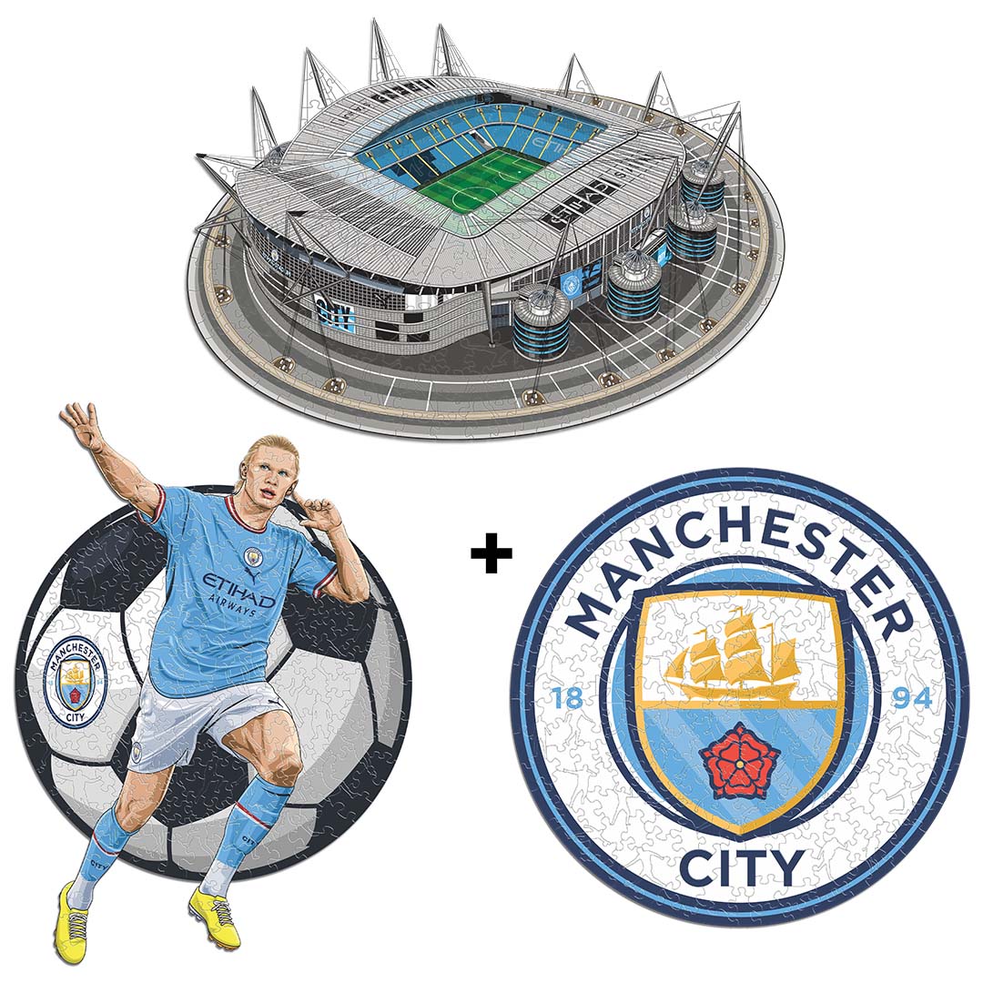 3 PACK Manchester City FC® Crest + Haaland + Etihad Stadium